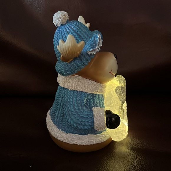 Vtg Lighted Glitter Reindeer Holding Sparkly Wreath w/Blue Hat & Coat - Picture 4 of 9